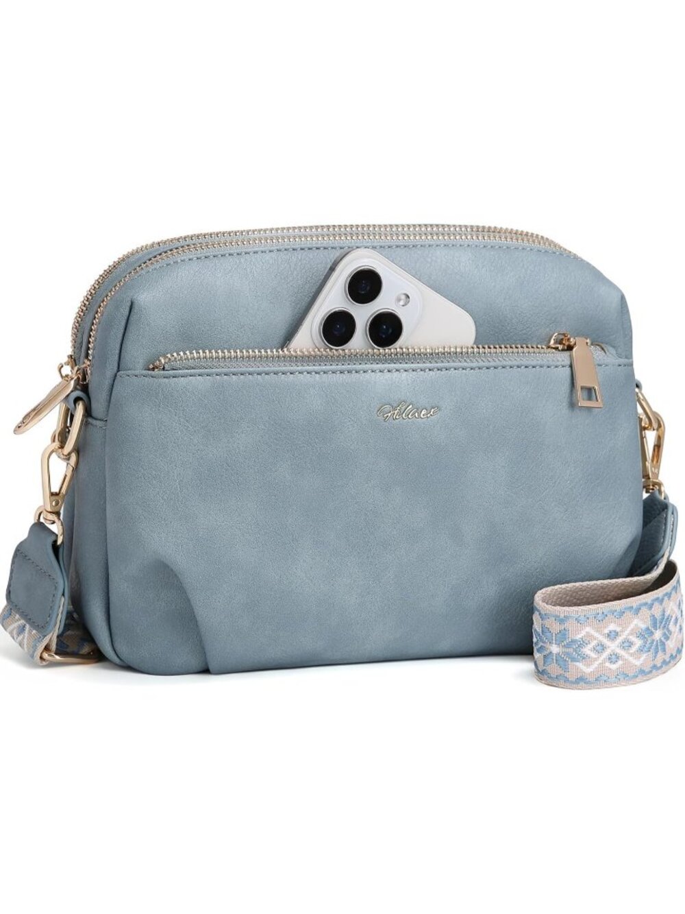 Women's Light Blue Vegan Leather RFID Anti Theft Designer Purse Crossbody Bag